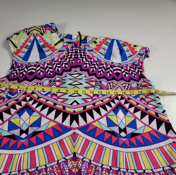 Uncle Frank Multi-Colored Print Geo Shift Dress S 100% Rayon Pockets Summer ^ - Picture 8 of 8